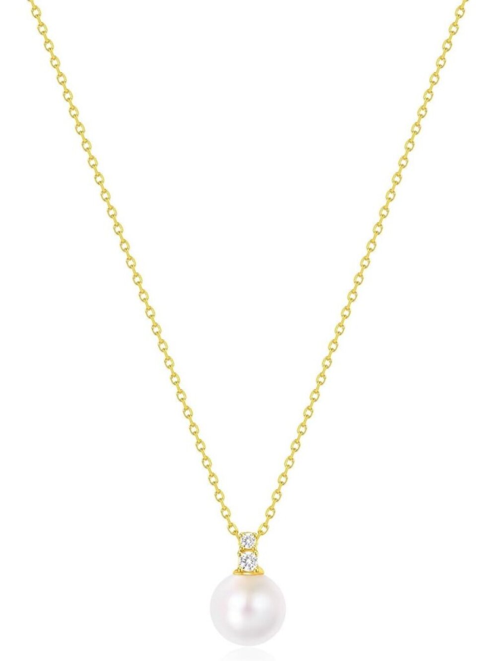 Dainty 925 Sterling Silver Pearl Necklace with CZ, Adjustable Freshwater